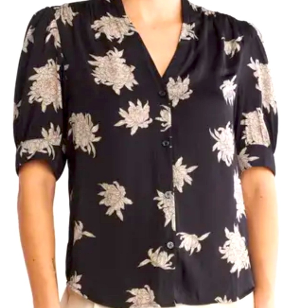 Tahari Black and Cream Floral Blouse